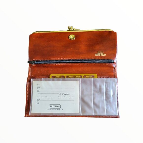 BUXTON VINTAGE BROWN LEATHER CONTINENTAL WALLET - Picture 6 of 6